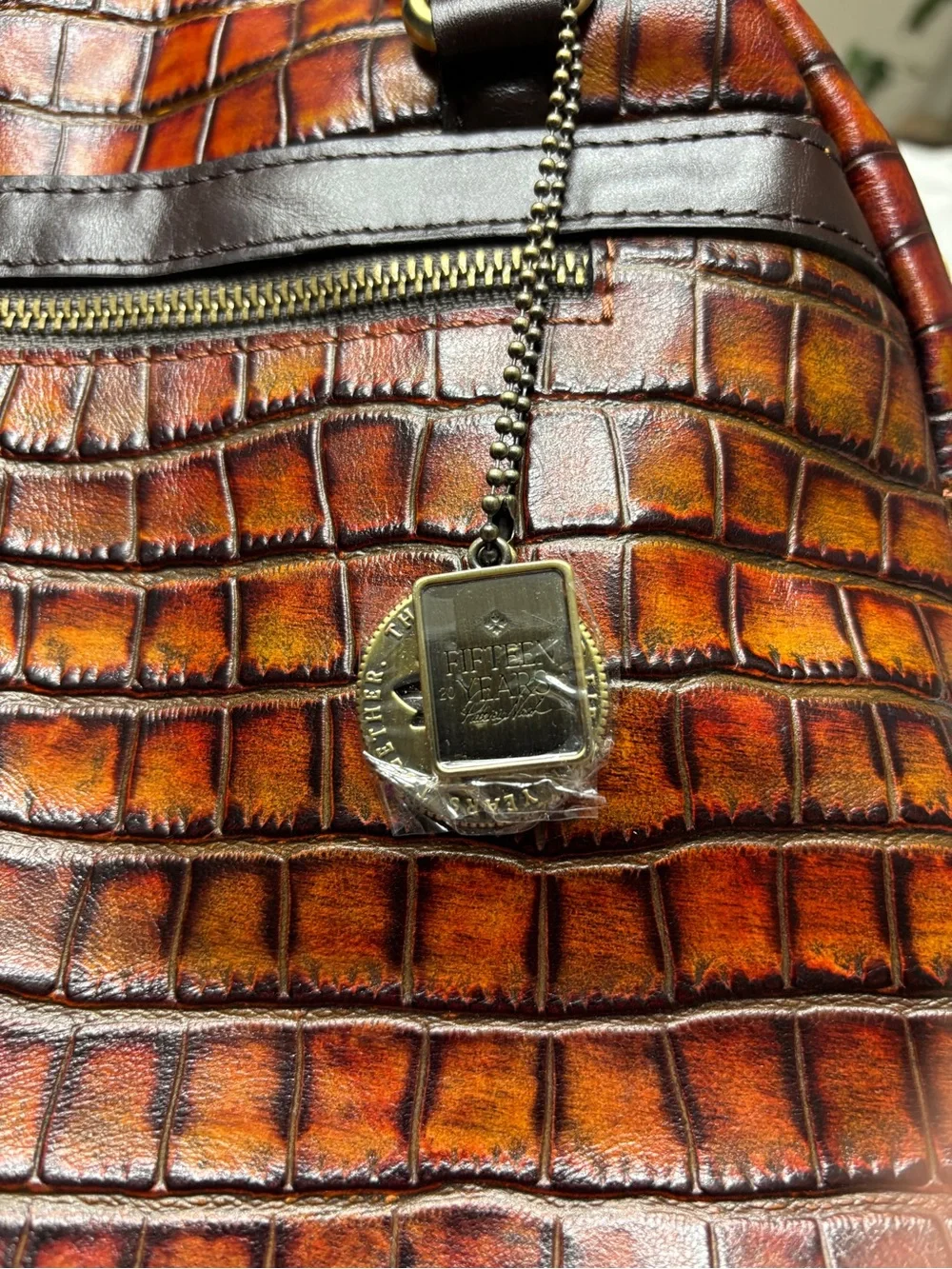 Patricia Nash Brown Rosora Croc-Embossed Leather Satchel Autumn Bag - Picture 6 of 16